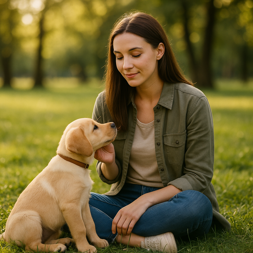 Dog trainer and puppy